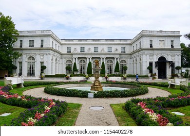 Newport, RI/USA- August 12, 2018: A horizontal image of the exterior of the historic Rosecliff mansion in Newport.                     