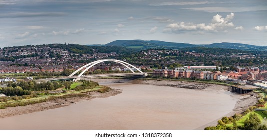 Newport, Wales, UK. 09/20/2017 Bowstring bridge carrying A48 across River Usk Newport, UK