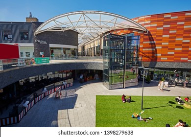 NEWPORT WALES, UK - MAY 12TH 2019; Elevated view of the Fryers Walk shopping district of Newport, South Wales