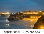 Newquay Beach From Harbour At Night