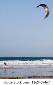 Newquay. England. 08.21.07. Kite Surfing Off Great Western Beach At Newquay In Cornwall In The United Kingdom