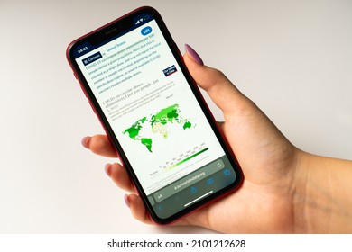 News, graph, schedule of vaccination against COVID-19, coronavirus on a mobile phone screen. People and their relationship to vaccination. The variant of coronavirus B.1.640.2 identified in France