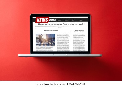 News On A Computer Screen. Mockup Website. Newspaper And Portal On Internet.