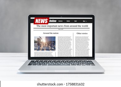 News On A Computer Screen. Mockup Website. Newspaper And Portal On Internet.