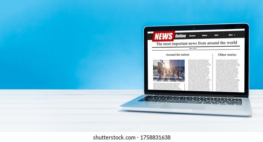 News On A Computer Screen. Mockup Website. Newspaper And Portal On Internet.