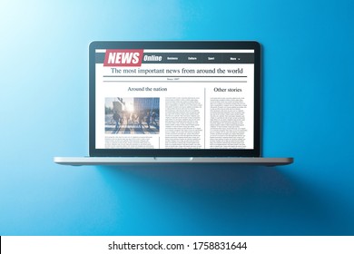 News On A Computer Screen. Mockup Website. Newspaper And Portal On Internet.