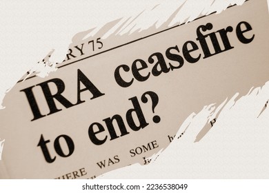 news story from 1975 newspaper headline article title - IRA ceasefire to end in sepia