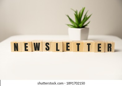 'Newsletter' written on wood blocks. Business concept. Copy space. Beautiful white background.