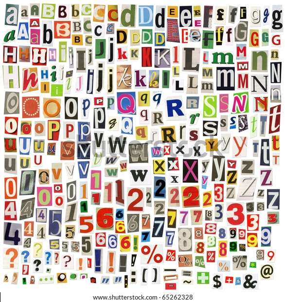 Newspaper Alphabet Letters Numbers Symbols Isolated Stock Photo (Edit ...