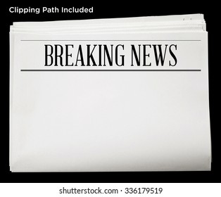 Newspaper with Breaking News Headline and Blank Content Isolated with Clipping Path.
