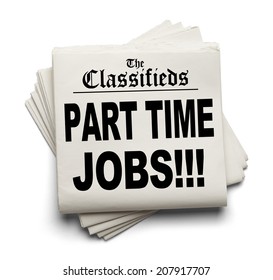 Newspaper Classifieds Part Time Jobs Headline Isolated on White Background.