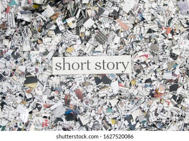 Newspaper Confetti From Above With The Word  Short Story Background