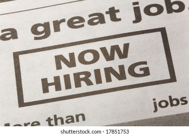 Newspaper Employment Ad, Now Hiring, Employment Concept