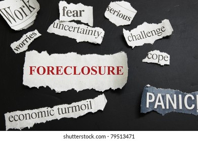 Newspaper Headlines Showing Foreclosure And Bad Economic News