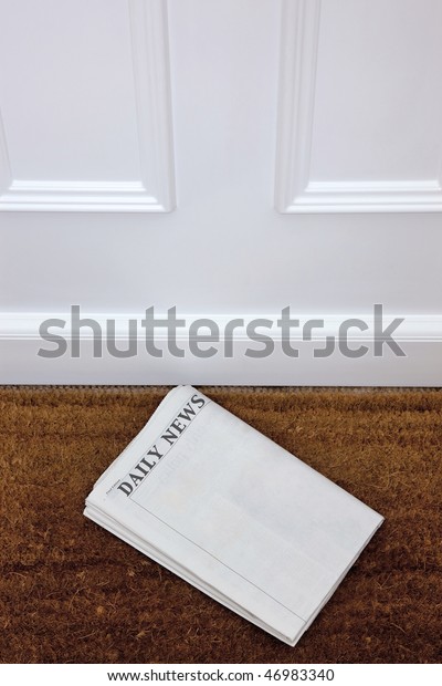 Newspaper Lying On Doormat Blank Add Stock Photo Edit Now