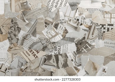 Newspaper Magazine Collage Background Texture Torn Clippings Scrap Paper White Grey Brown - Shutterstock ID 2277328303