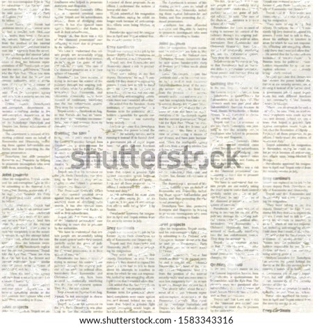 Newspaper seamless pattern with old unreadable text and images. Vintage blurred paper news texture square background. Textured page. Sepia beige collage. Print for textile, wallpaper, wrapping paper.