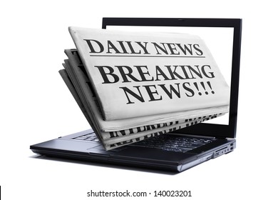 Newspaper Through A Laptop Screen  Concept For Latest Online News