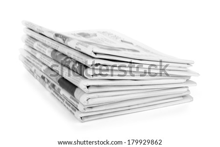 Newspapers stack on white background