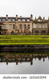 Newstead Abbey, England - January 27, 2020: Gothic architecture in Newstead Abbey grounds, major tourist landmark in Nottinghamshire, East Midlands, England
