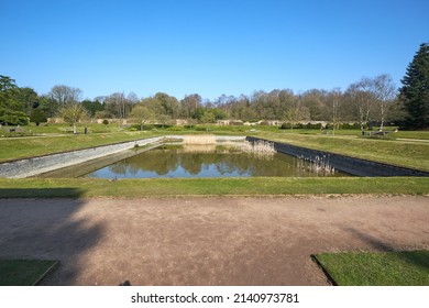 Newstead Abbey, Nottinghamshire, UK 03 25 2022 Large pool in a formal garden