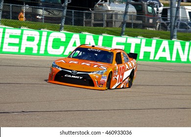 Newton, Iowa USA - July 30, 2016: NASCAR Xfinity racing series. Qualifying pole winner US Cellular 250. 19 Daniel Suarez Juniper Networks Toyota Camry. Joe Gibbs Racing. suarez moves up to NASCAR JGR