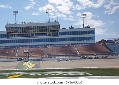 Newton, Iowa USA - July 8, 2017: Verizon IndyCar Series Iowa Corn Indy 300. Race Driver Will Power, Verizon Penske Chevrolet. Powers Car Crosses The Start Finish Line During Qualifying