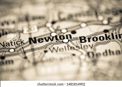 Newton. Massachusetts. USA On A Geography Map