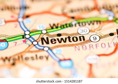 Newton. Massachusetts. USA On A Geography Map