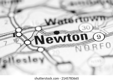 Newton. Massachusetts. USA On A Geography Map