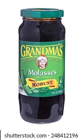 Newton, NJ - January 30, 2015: Jar Of Grandmas Robust Style Molasses Isolated On White