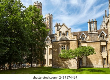 Newton's Apple Tree which grows outside the main entrance to Trinity College and was originally grafted from the actual tree at Newton’s childhood home. Cambridge. United Kingdom