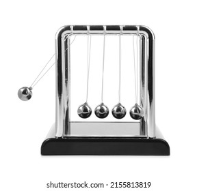 Newton's cradle isolated on white. Physics law of energy conservation - Shutterstock ID 2155813819