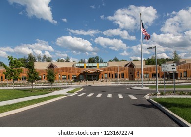 NEWTOWN, CT - JUNE 1, 2017. The New Sandy Hook Elementary School In Newtwon, CT. The School Was Rebuilt With The Aid Of Numerous Consultants After The Massacre In 2012.