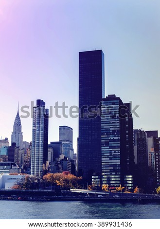 NewYork City panorama with Manhattan Skyline on sunny day.