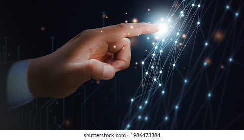 Next generation technology network digital transformation male hand concept