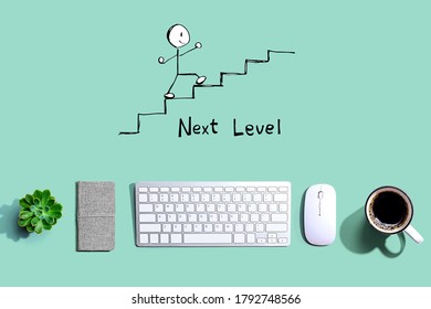 Next level concept with a computer keyboard and a mouse
