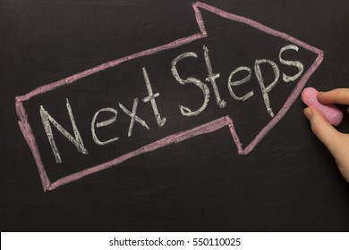 Next Steps - Chalkboard With Arrow On Black Background