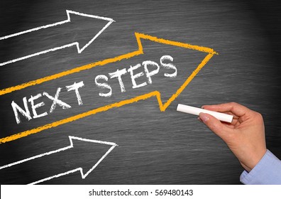 Next Steps - chalkboard with arrows and text - Shutterstock ID 569480143