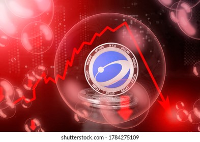 Nexus NXS coin in a soap bubble. Risks and dangers of investing to Nexus cryptocurrency. Collapse of the exchange rate. Unstable concept. Down drop crash bubble - Shutterstock ID 1784275109
