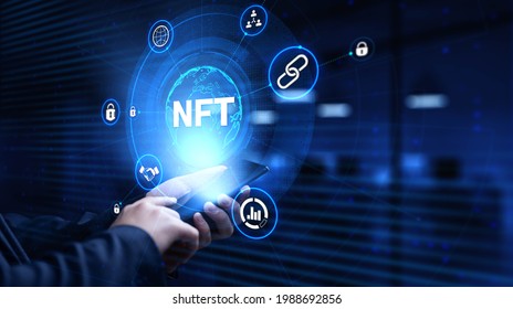 NFT Non-fungible token digital crypto art blockchain technology concept.