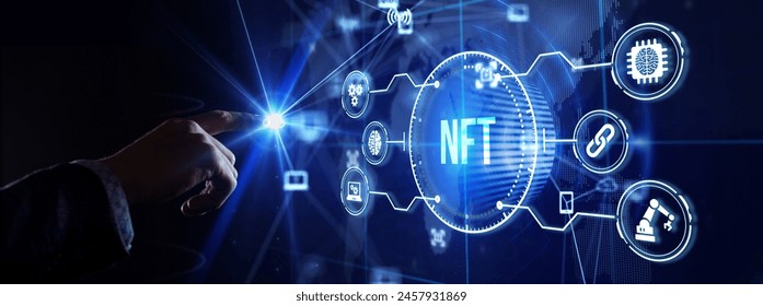 NFT Non-fungible token digital crypto on virtual screen. - Powered by Shutterstock