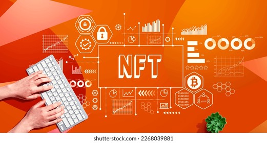 NFT theme with person using a computer keyboard