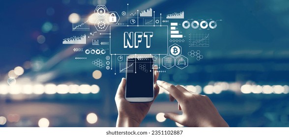 NFT theme with person using a smartphone