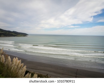 Ngarunui Beach Raglan, New Zealand With Perfect Surfing Surf Waevs Lines