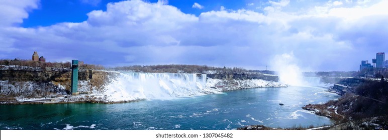 Niagara Fall In Ontario On A Beautiful Winter Day