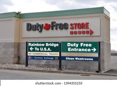 Niagara Falls, Canada - April 3, 2019: Exterior Of A Duty Free Store In The Border Of Canada And United States Of America ( USA ).