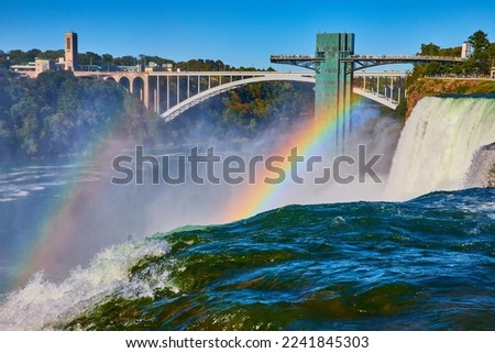 Niagara Falls double rainbow over American Falls and Rainbow Bridge leading to Canada