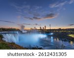 Niagara Falls, New York, USA from the rim of the falls on an autumn dusk.