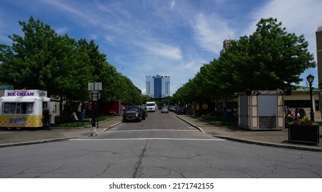 Niagara Falls, New York, USA - June 8, 2022: Streetscape of Old Falls Street in downtown Niagara Falls